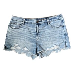 Aerie Womens Distressed Denim Cutoff Shorts Blue Acid Wash Elastic Waist XL TG